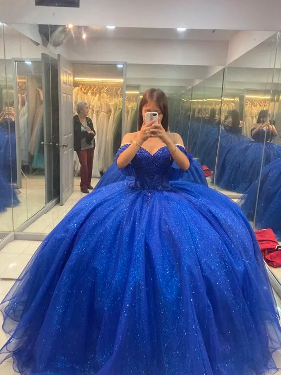 Robe de bal de princesse bleu roi scintillante, robe de quinceañera en tulle à lacets