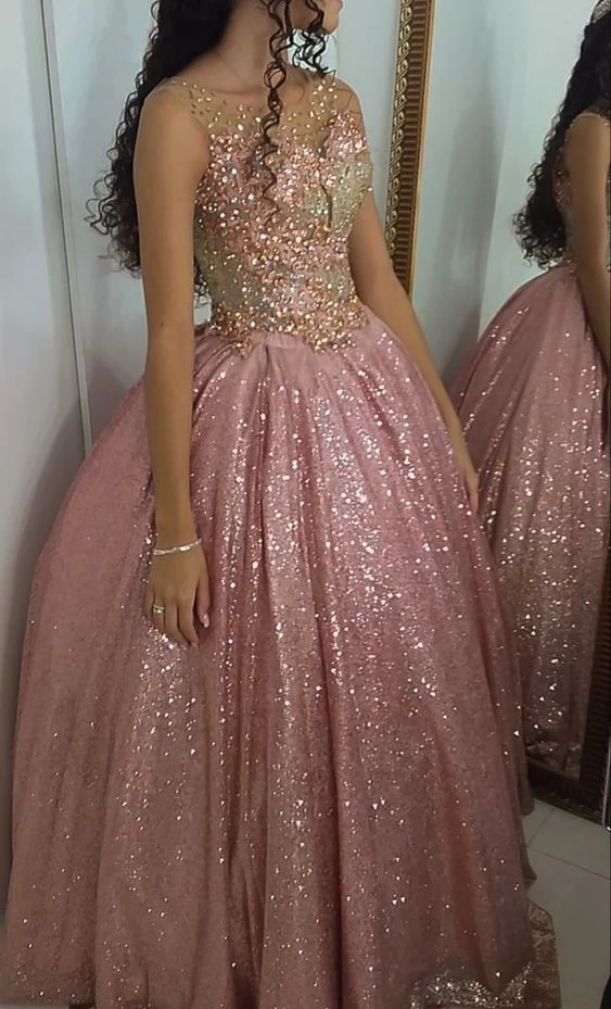 Robe de bal rose à paillettes pour Quinceañera, Sweet 15-16 ans
