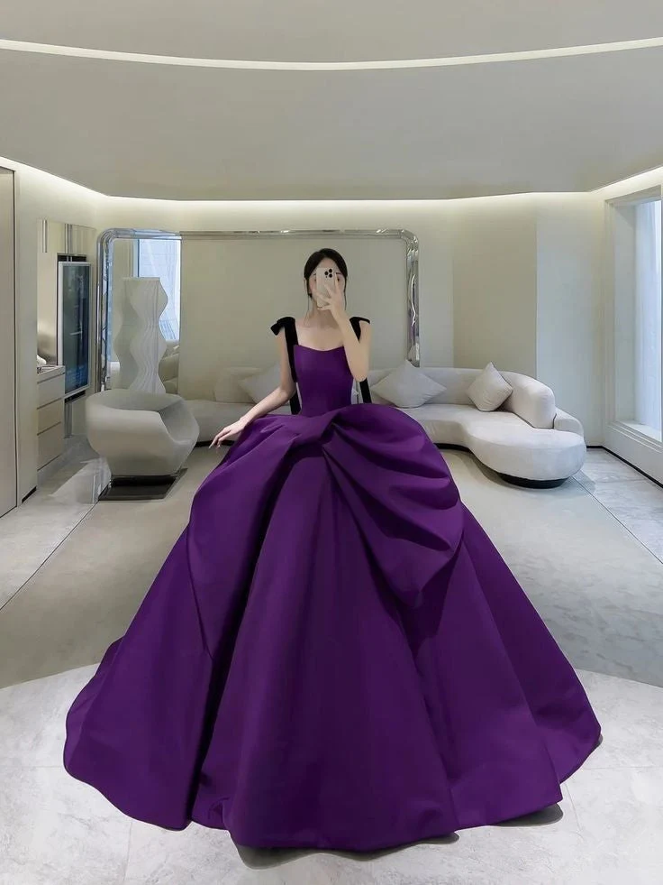 Robe de bal violette en satin pour quinceañera, coupe trapèze, lacée