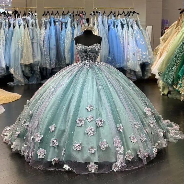 Robe de bal de quinceañera en tulle à appliqués, coupe trapèze, pour les 16 ans