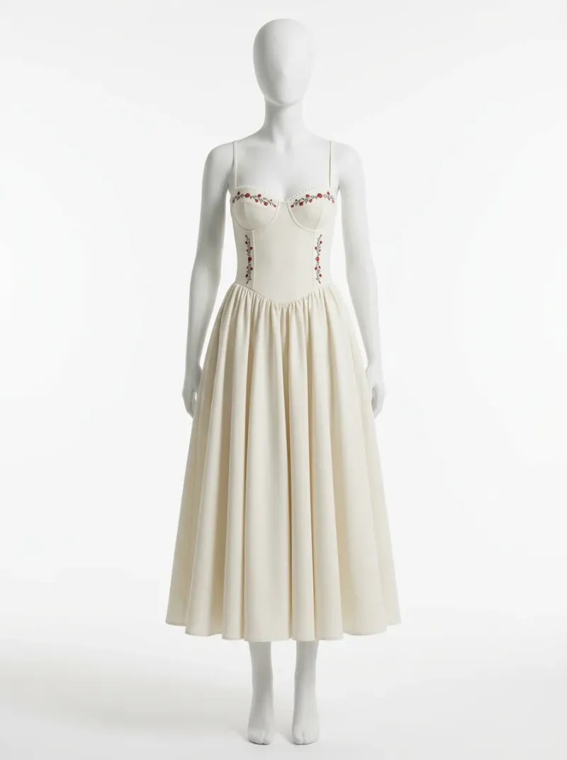 Robe fluide polyester évasée midi bretelles fines femme