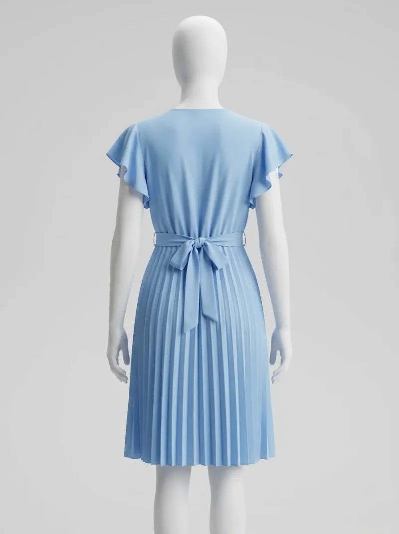 Robe fluide polyester cocktail courte plissée volants