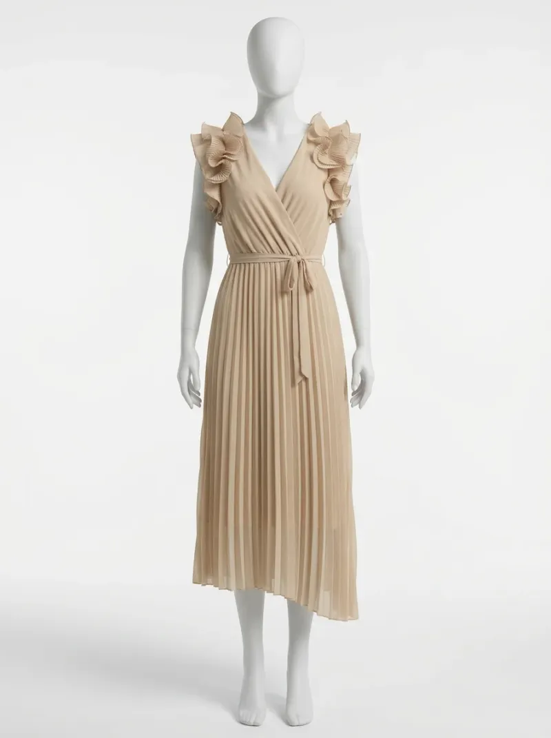 Robe fluide mousseline plissée cocktail midi