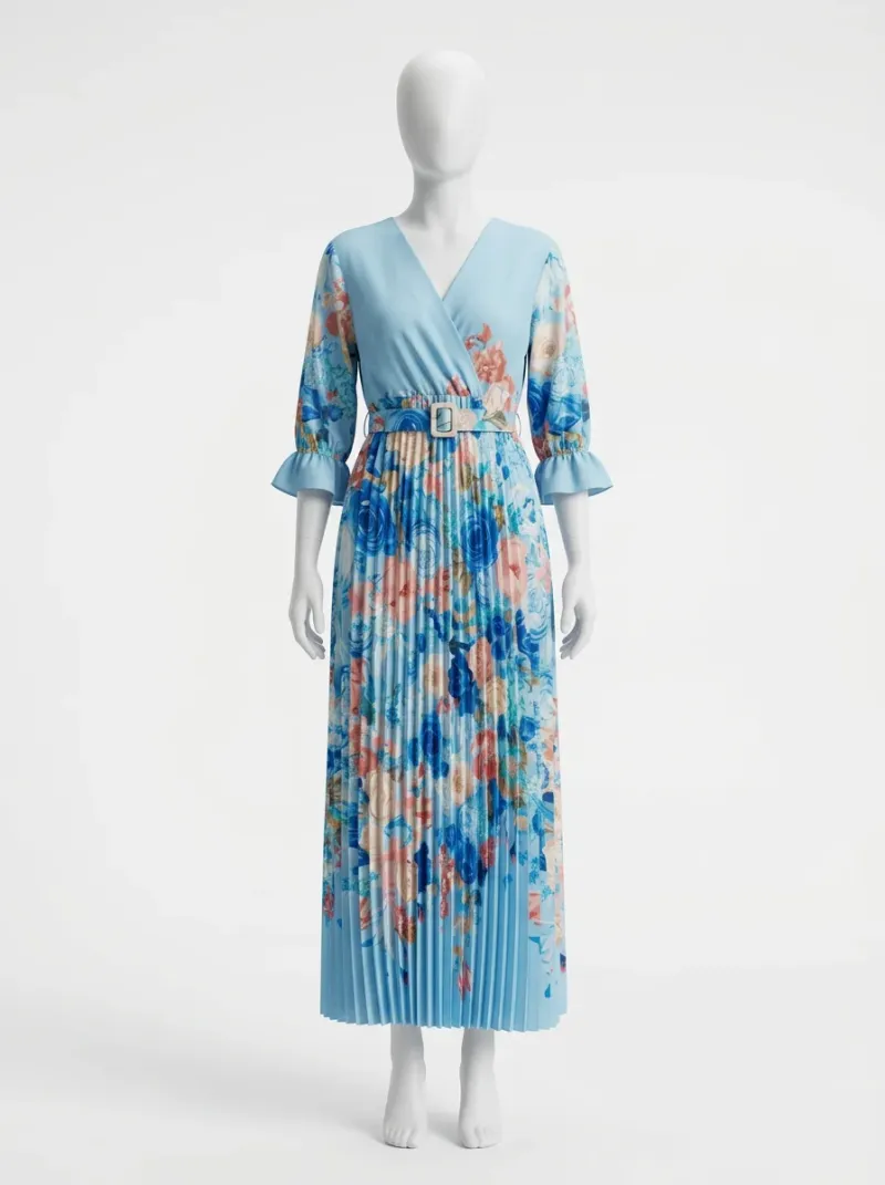 Robe fluide polyester plissée longue élégante femme