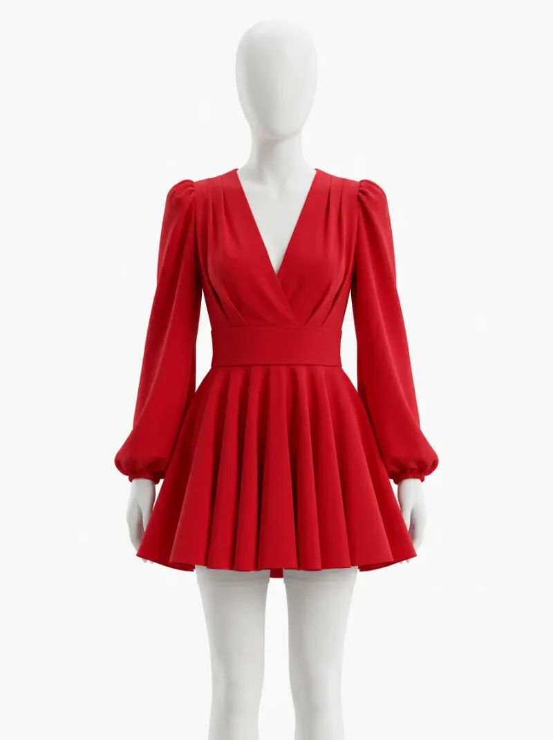 Robe fluide polyester cocktail courte évasée femme