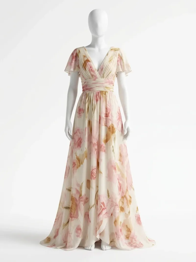 Robe fluide polyester longue évasée soirée femme