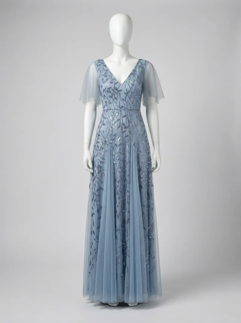 Robe fluide paillettes soirée élégante femme