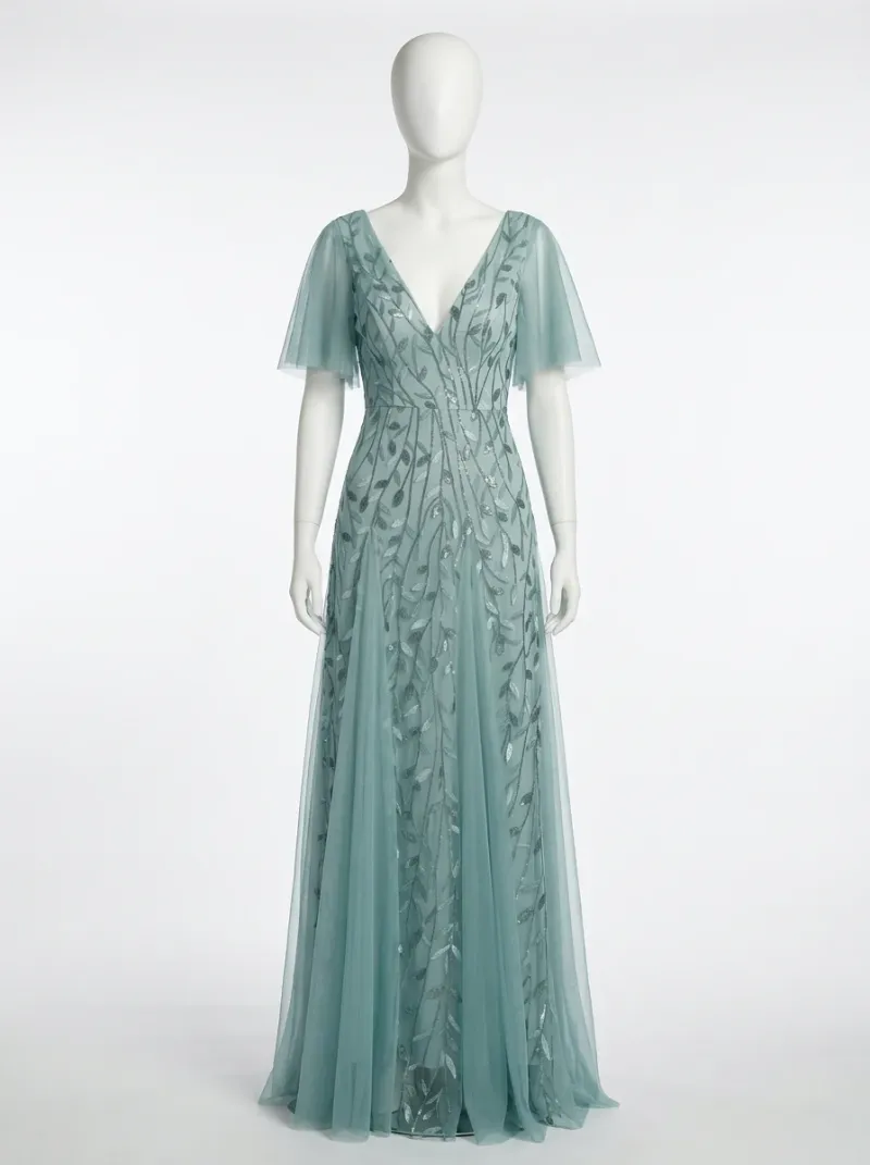 Robe fluide mariage élégante femme manches courtes