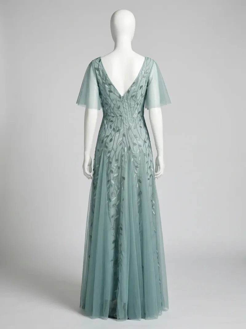 Robe fluide mariage élégante femme manches courtes