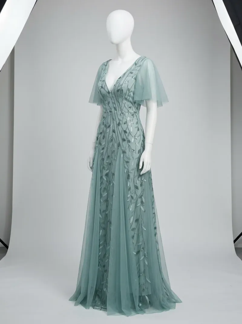 Robe fluide mariage élégante femme manches courtes