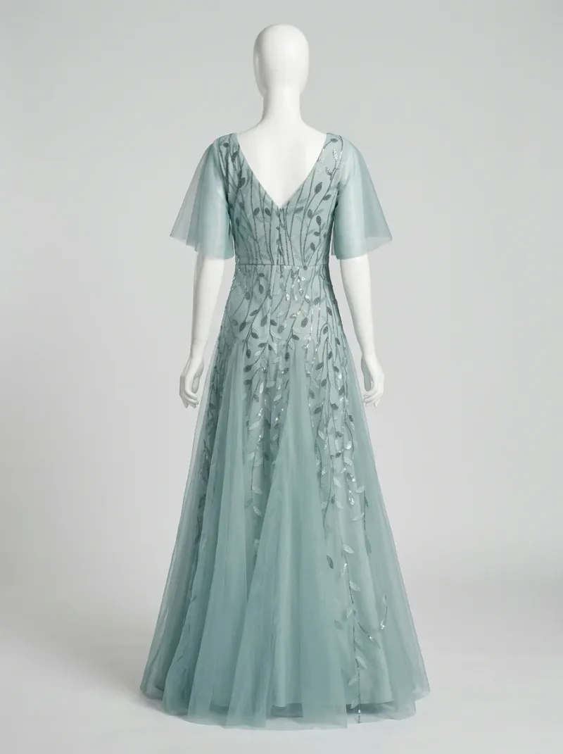Robe fluide mariage élégante femme manches courtes