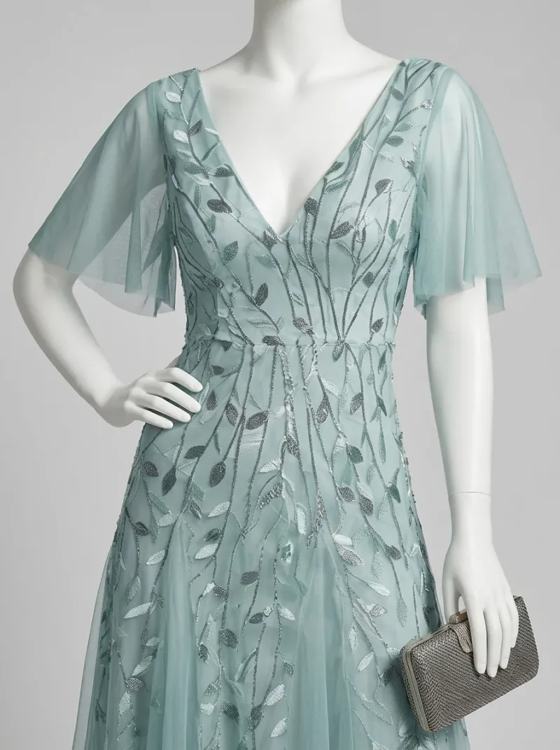Robe fluide mariage élégante femme manches courtes