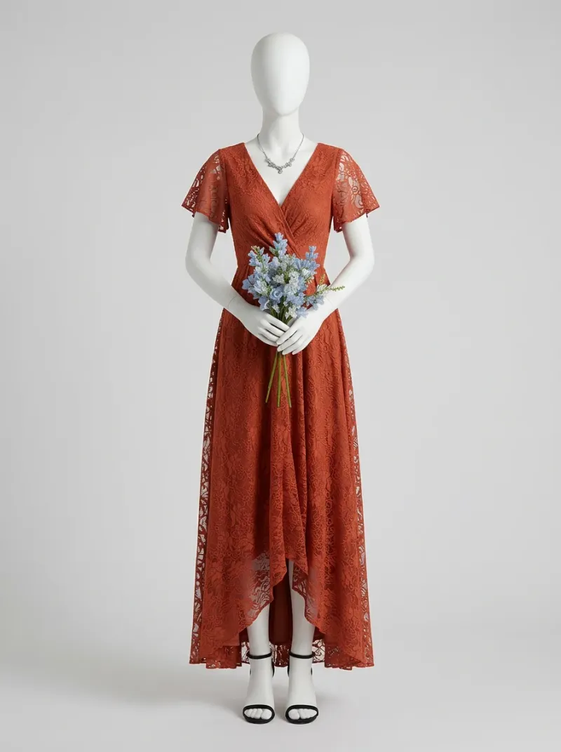 Robe fluide dentelle cocktail élégante femme
