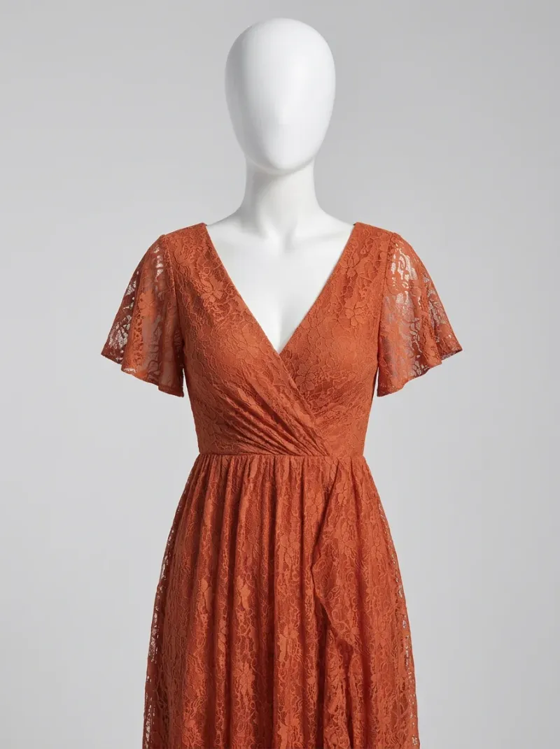 Robe fluide dentelle cocktail élégante femme