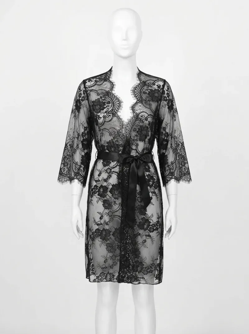 Kimono court polyester dentelle lingerie femme séduisant