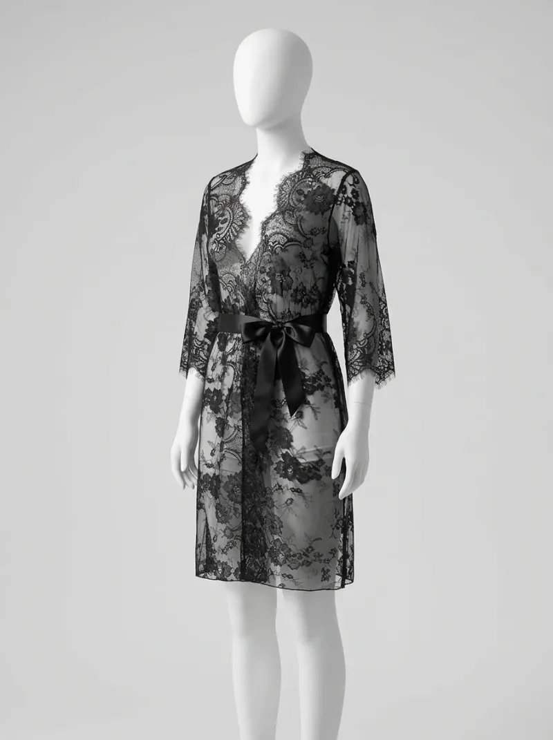 Kimono court polyester dentelle lingerie femme séduisant