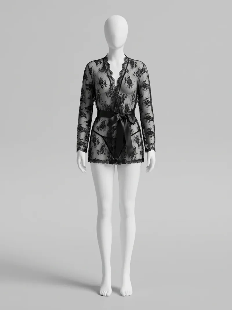 Kimono court polyester dentelle lingerie femme séduisant