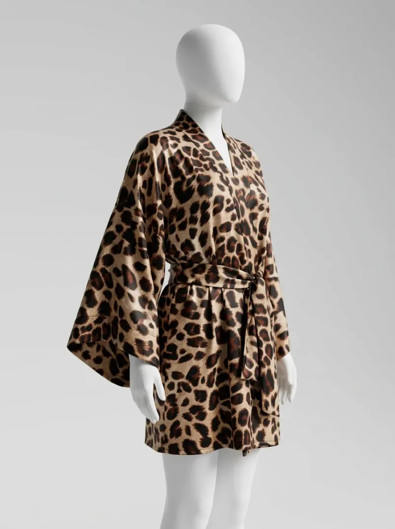 Kimono court polyester soyeux peignoir femme élégance intérieure