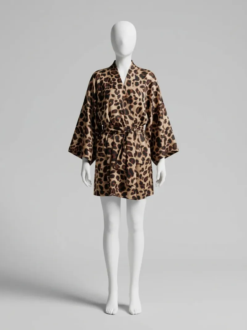 Kimono court polyester soyeux peignoir femme élégance intérieure