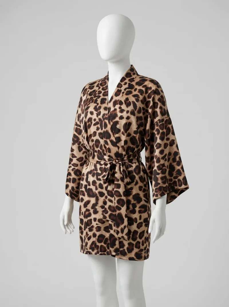 Kimono court polyester soyeux peignoir femme élégance intérieure