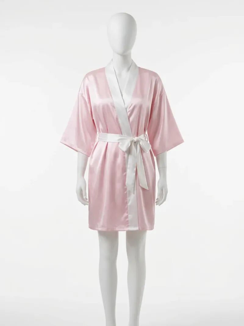 Kimono court polyester végétal satiné nuit femme sophistiqué