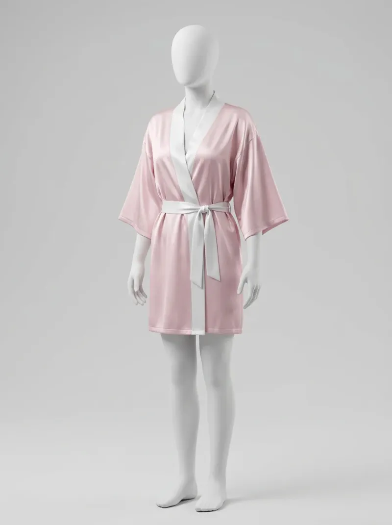 Kimono court polyester végétal satiné nuit femme sophistiqué