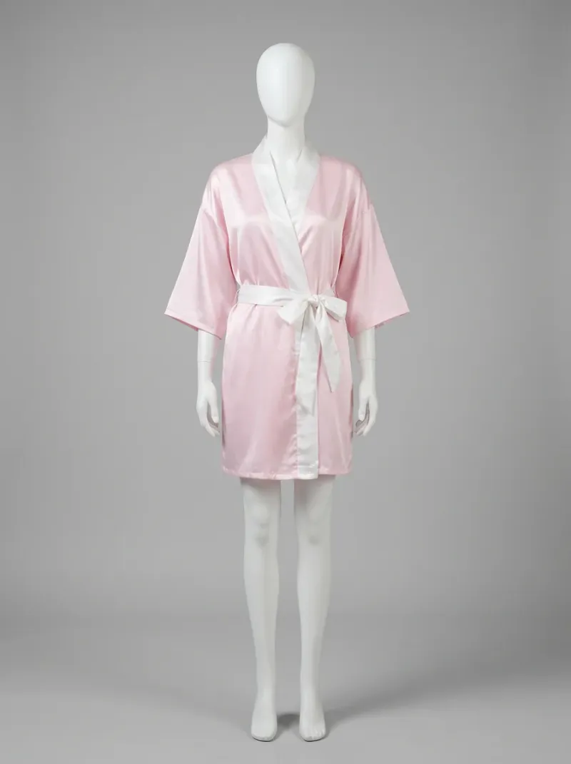 Kimono court polyester végétal satiné nuit femme sophistiqué