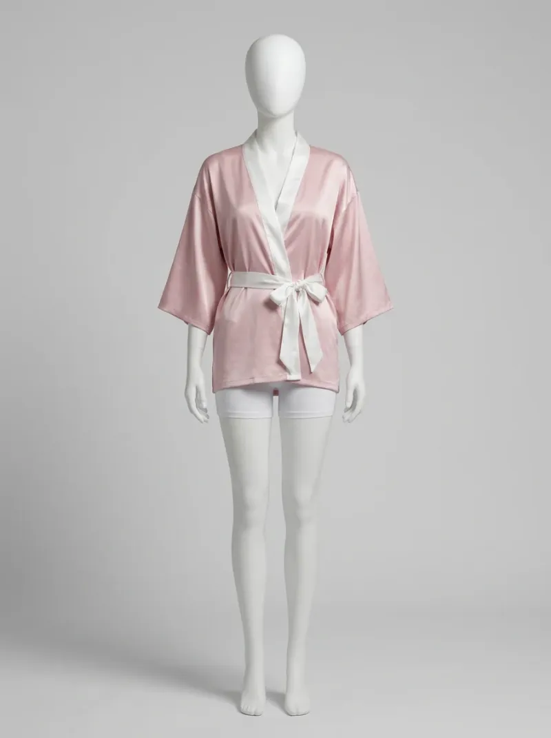 Kimono court polyester végétal satiné nuit femme sophistiqué