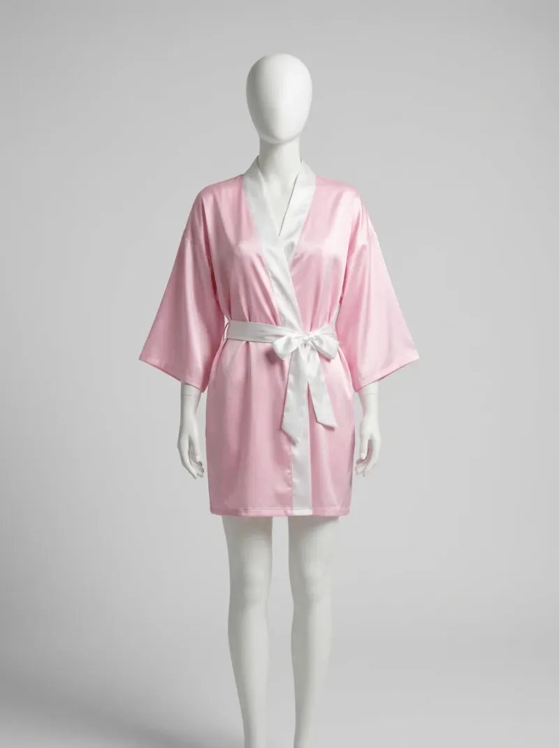 Kimono court polyester végétal satiné nuit femme sophistiqué