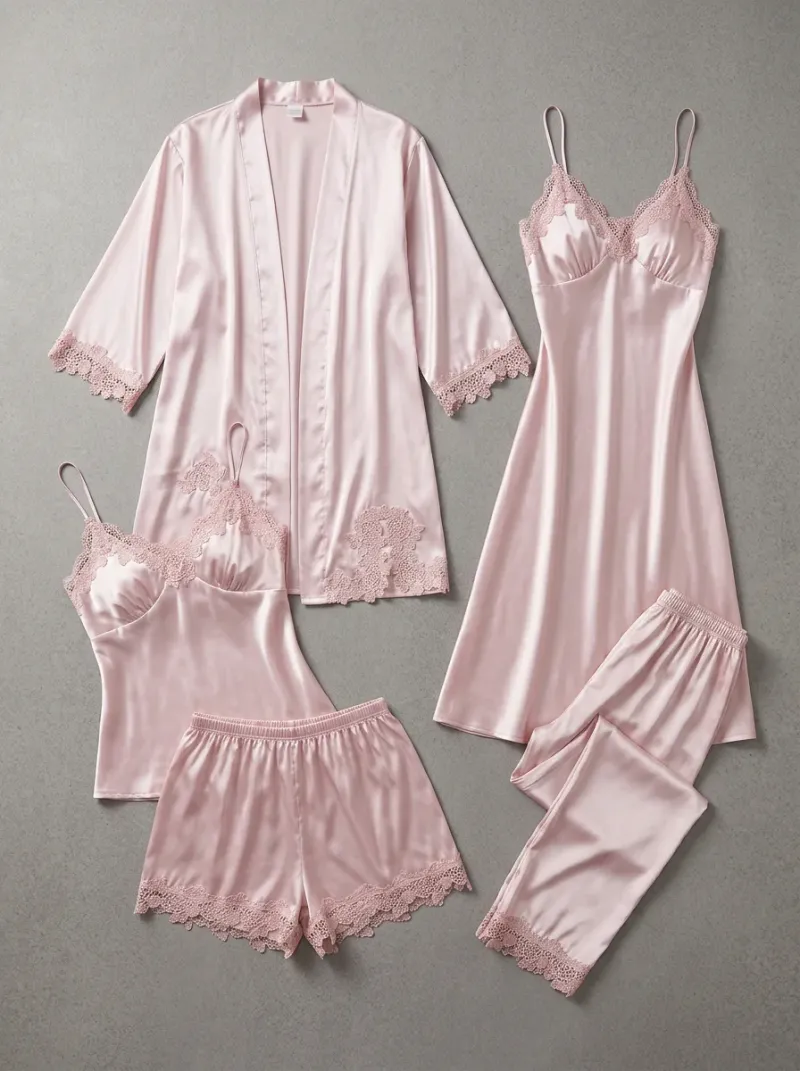 Kimono court polyester végétal ensemble nuit femme polyvalent