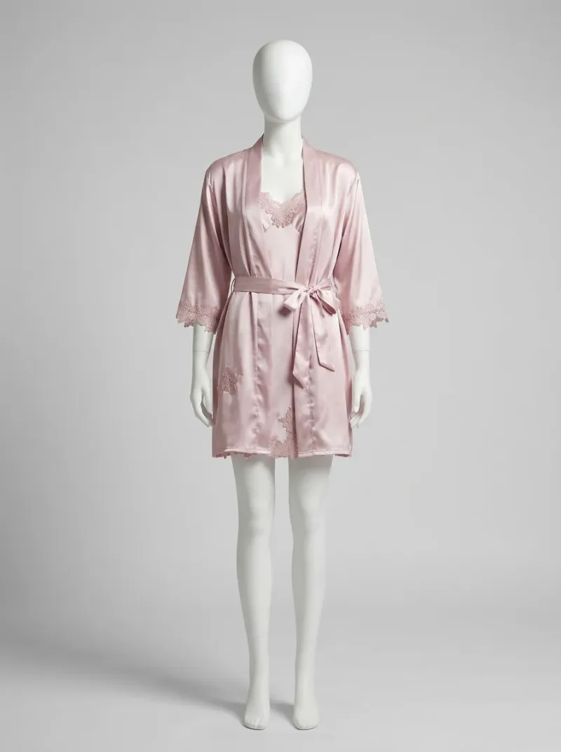 Kimono court polyester végétal ensemble nuit femme polyvalent