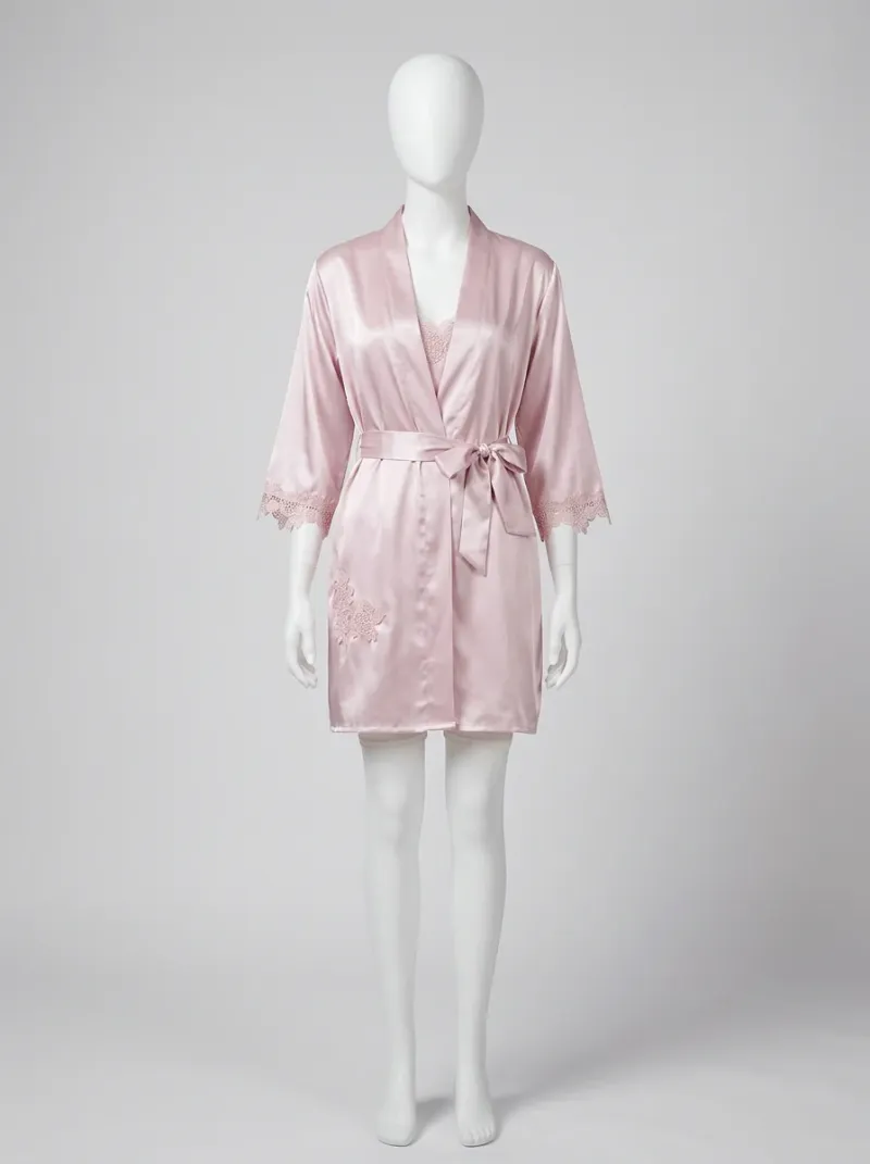 Kimono court polyester végétal ensemble nuit femme polyvalent