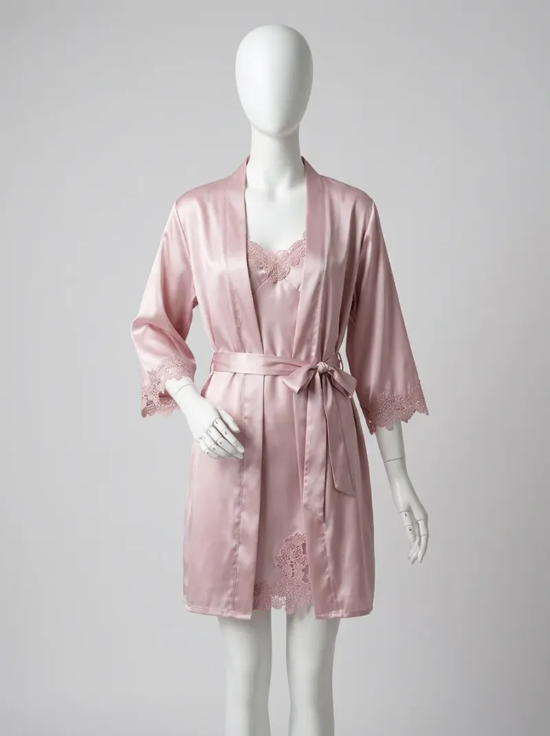 Kimono court polyester végétal ensemble nuit femme polyvalent