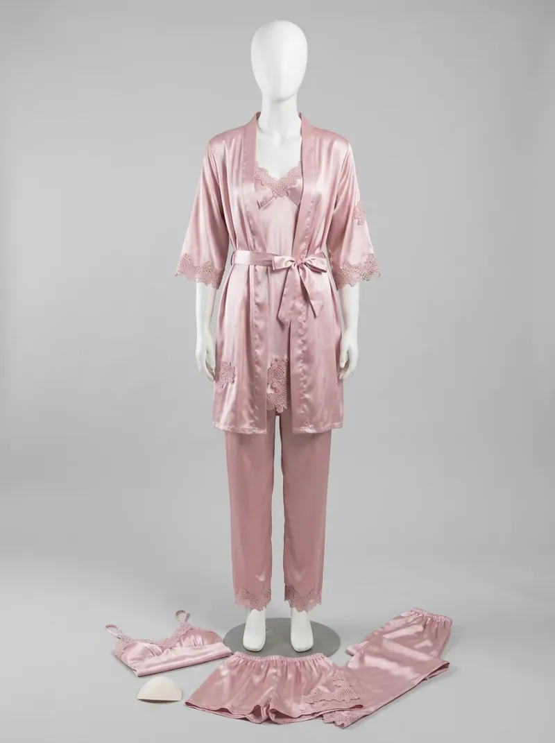 Kimono court polyester végétal ensemble nuit femme polyvalent
