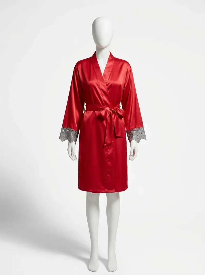 Kimono court polyester végétal satiné robe chambre femme