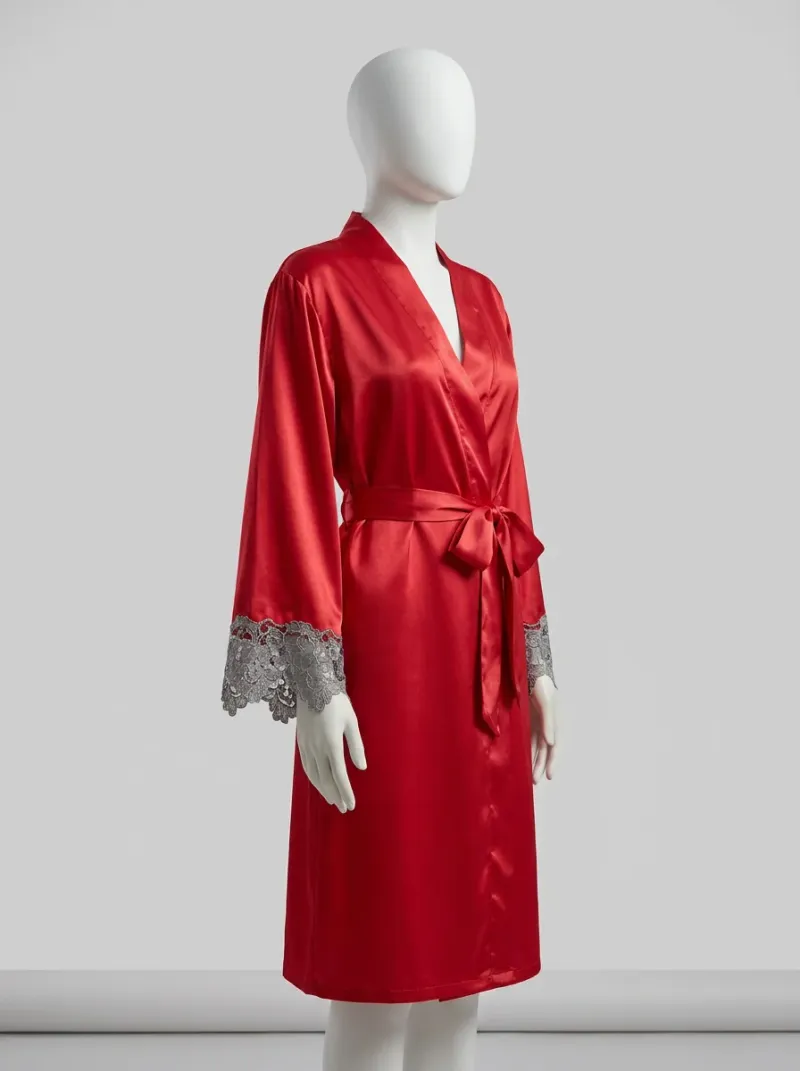 Kimono court polyester végétal satiné robe chambre femme