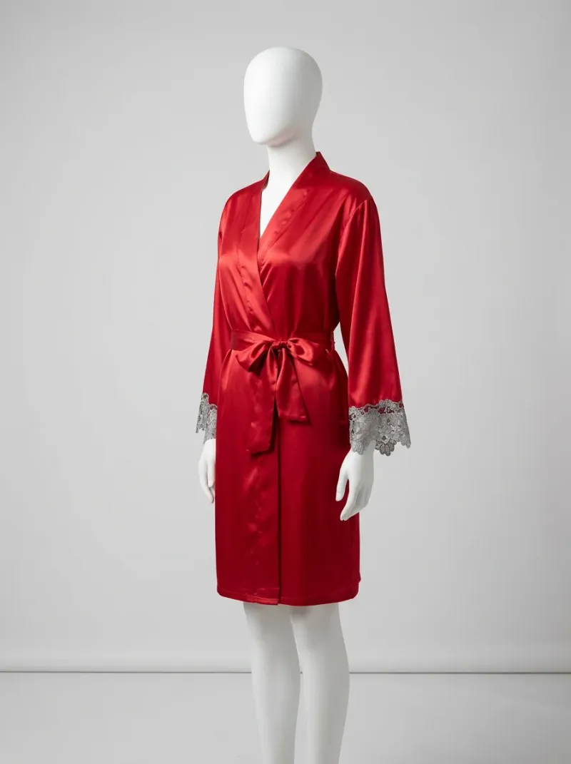 Kimono court polyester végétal satiné robe chambre femme