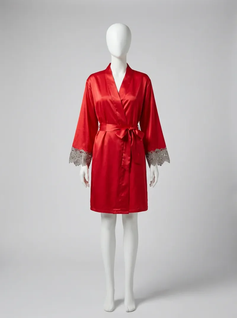 Kimono court polyester végétal satiné robe chambre femme