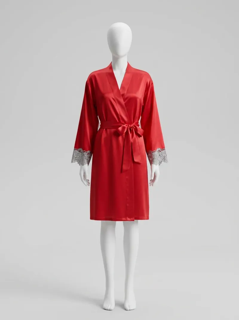 Kimono court polyester végétal satiné robe chambre femme