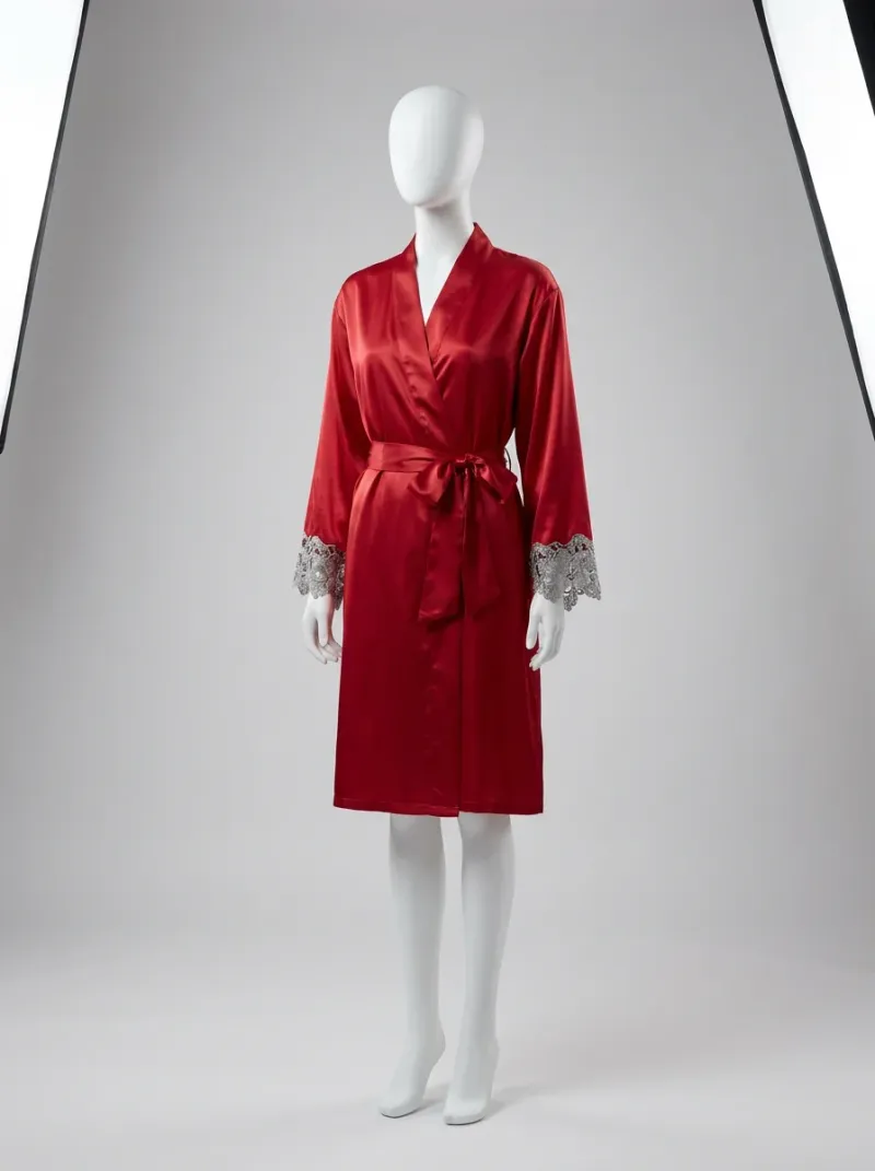 Kimono court polyester végétal satiné robe chambre femme