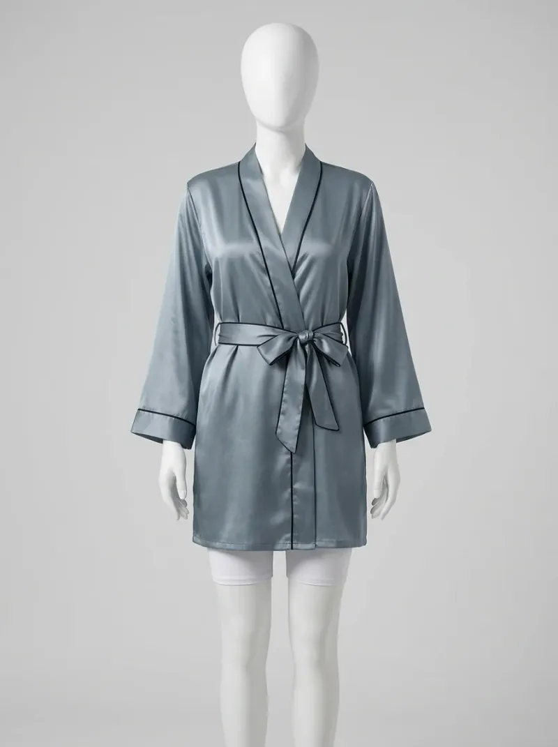 Kimono court polyester satiné lounge femme fluide