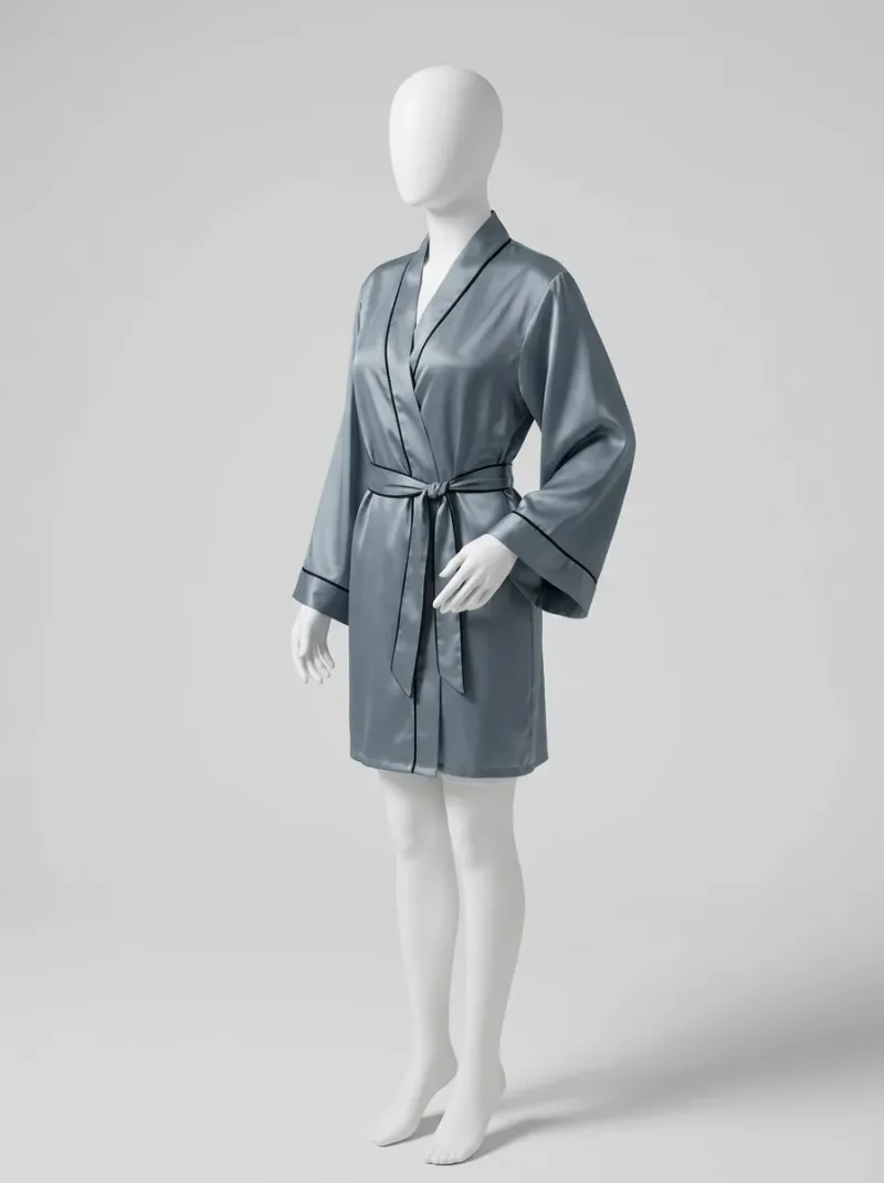 Kimono court polyester satiné lounge femme fluide