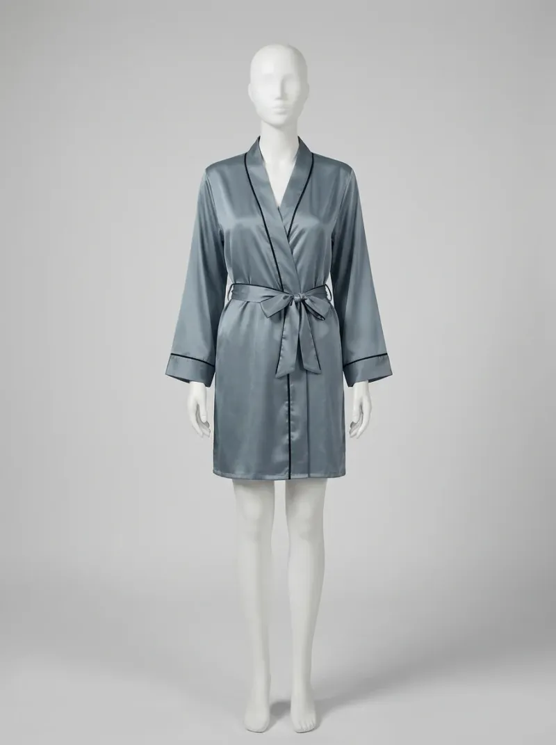 Kimono court polyester satiné lounge femme fluide