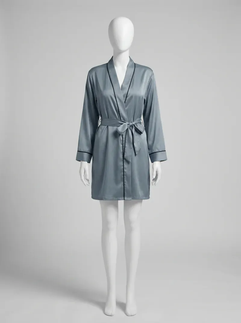 Kimono court polyester satiné lounge femme fluide