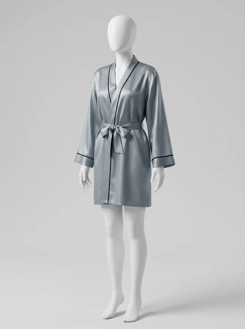 Kimono court polyester satiné lounge femme fluide