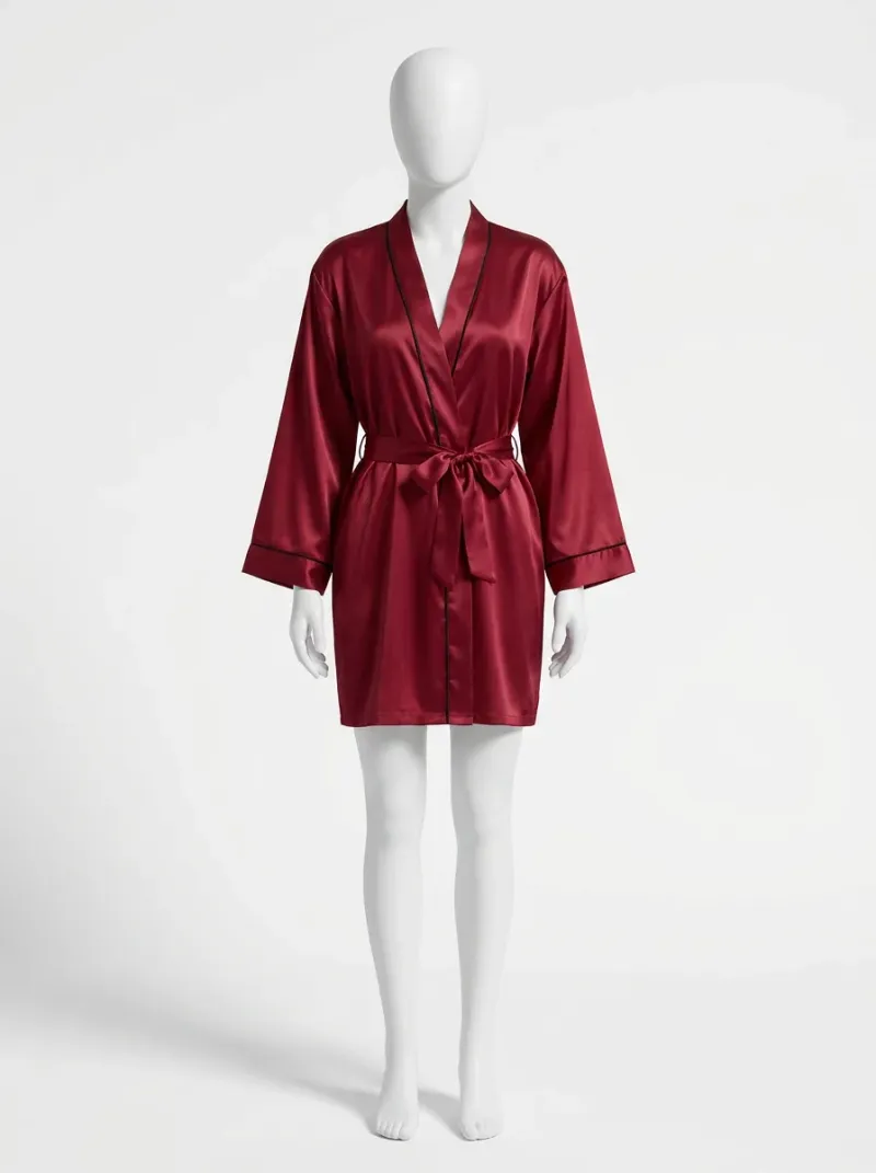 Kimono court polyester satiné nuit soyeux femme
