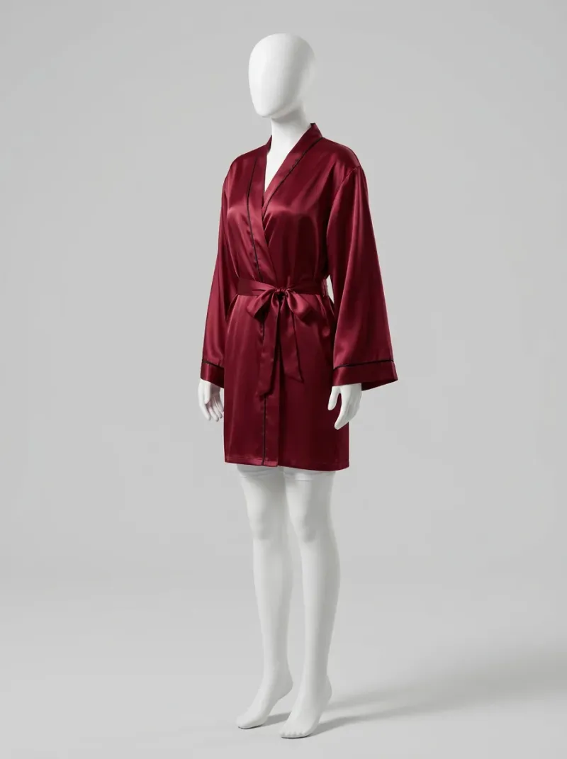 Kimono court polyester satiné nuit soyeux femme