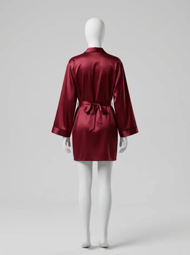 Kimono court polyester satiné nuit soyeux femme