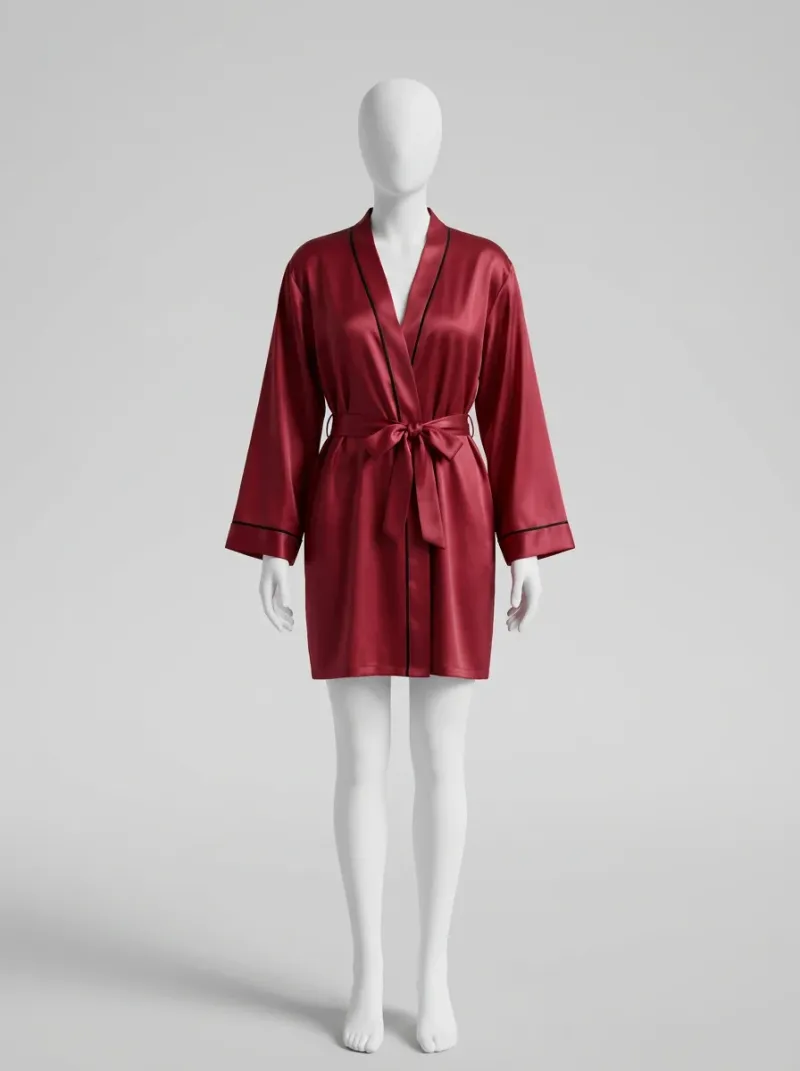 Kimono court polyester satiné nuit soyeux femme