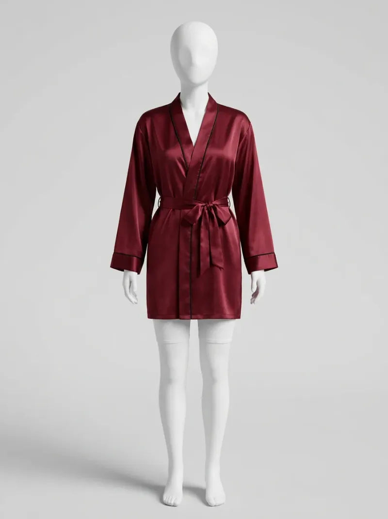 Kimono court polyester satiné nuit soyeux femme